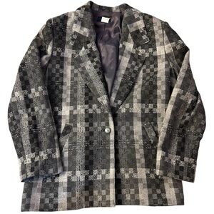 Plaid Women's Blazer Jacket - Black and Gray